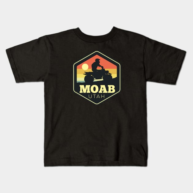 Moab Utah ATV Vintage Sunset Hexagon Kids T-Shirt by DetourShirts